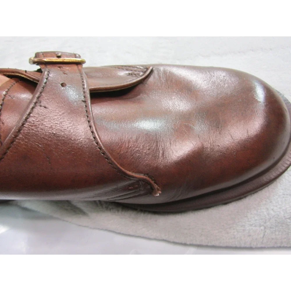 Vtg Dr Martins Monk Strap Shoe Mens Size 8 Brown Made In England Leather